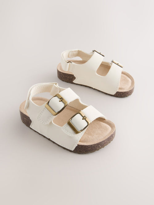 White Standard Fit (F) Double Buckle Cushioned Footbed Sandals