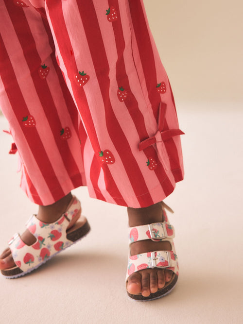 Red/White Strawberry Standard Fit (F) Double Buckle Cushioned Footbed Sandals