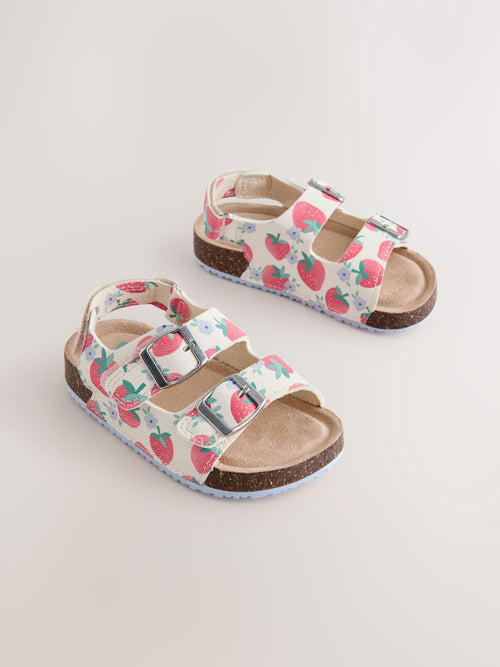 Red/White Strawberry Wide Fit (G) Double Buckle Cushioned Footbed Sandals