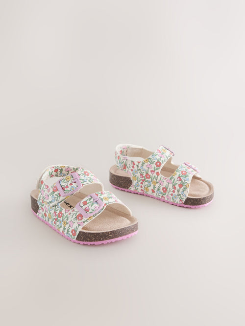 Multi Floral Wide Fit (G) Double Buckle Cushioned Footbed Sandals