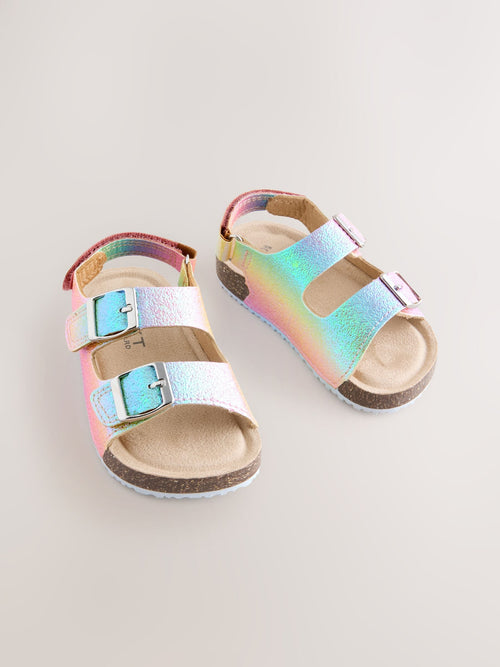 Multi Glitter Standard Fit (F) Double Buckle Cushioned Footbed Sandals