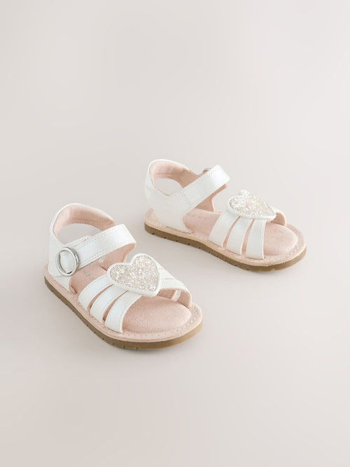White Standard Fit (F) Heart Occasion Sandals
