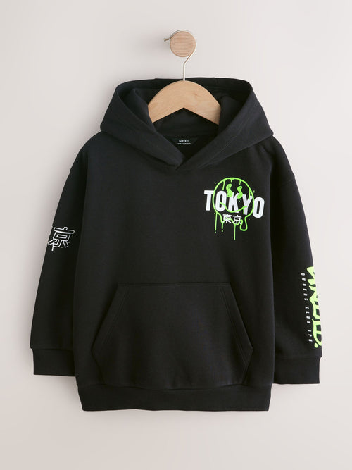Black Tokyo Older Graphic Print Hoodie (3-16yrs)