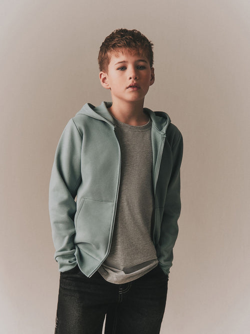 Mineral Green Regular Fit Zip Through Hoodie (3-16yrs)