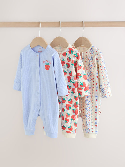 Blue Baby Strawberry Sleepsuit 3 Pack (0mths-3yrs)