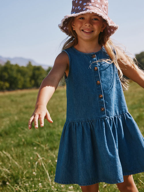 Blue Denim Drop Waist Button Through Dress (3-16yrs)