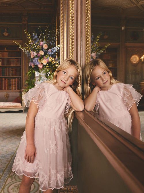 Pink Bow Embellished Mesh Occasion Dress (3-16yrs)