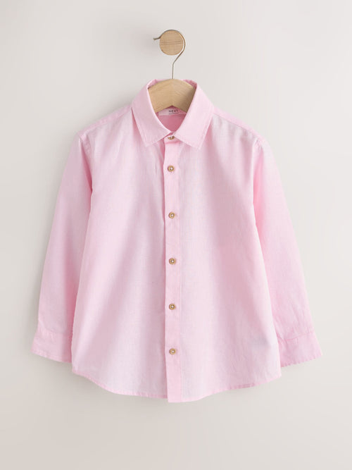 Pink Long Sleeve Relaxed Linen Blend Shirt (3-16yrs)