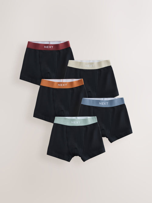 Black with Central Logo Waistband Trunks 5 Pack (1.5-16yrs)