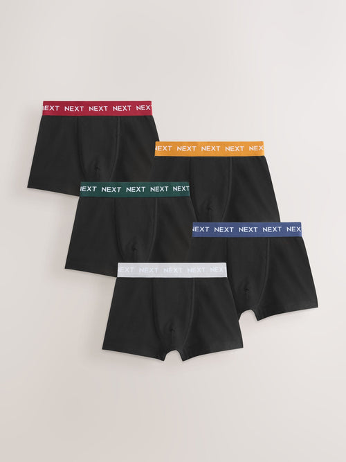 Black with Autumnal Coloured Waistbands Trunks 5 Pack (1.5-16yrs)