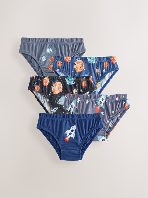 Navy Space Cotton Printed Briefs 5 Pack (1.5-10yrs)