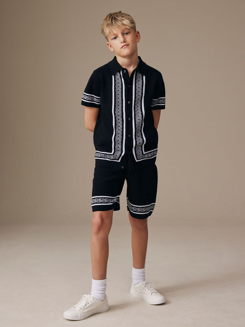 Monochrome Knitted Polo Shirt And Shorts Set (3-16yrs)
