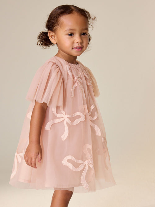 Pink Bows Angel Sleeve Mesh Dress (3mths-7yrs)