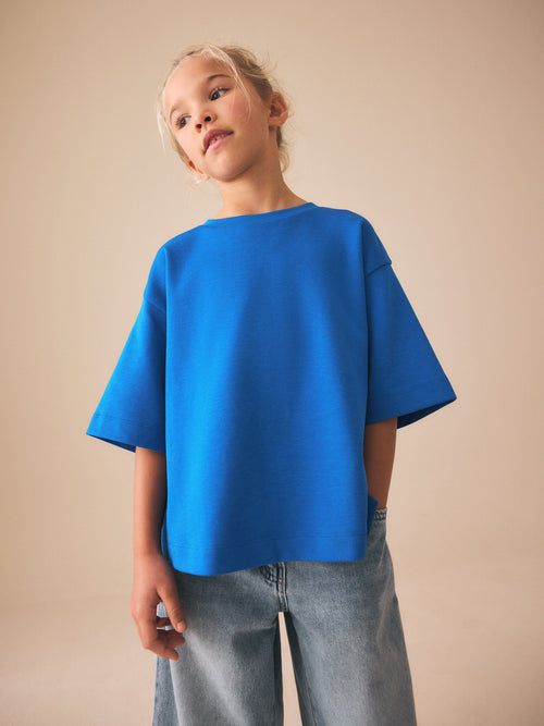 Cobalt Blue Oversized Boxy Heavyweight Interlock T-Shirt (3-16yrs)