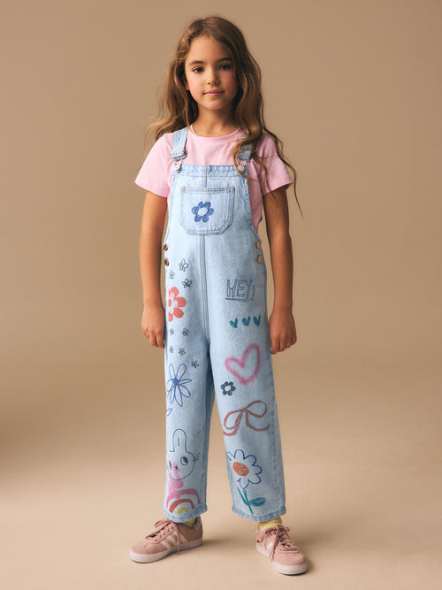 Denim Graffiti Printed Dungarees (3-16yrs)