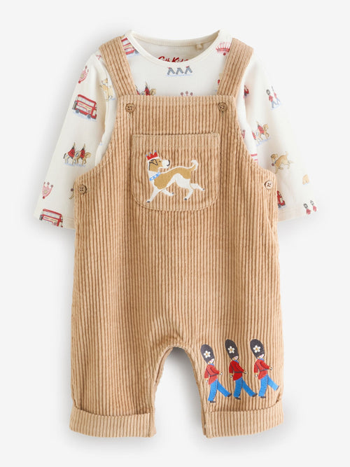 Tan Brown Cath Kidston Cord Dungaree and Bodysuit Set