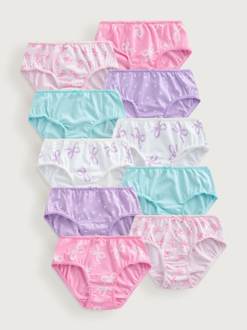 Pink/ Purple Bow Briefs 10 Pack (1.5-16yrs)