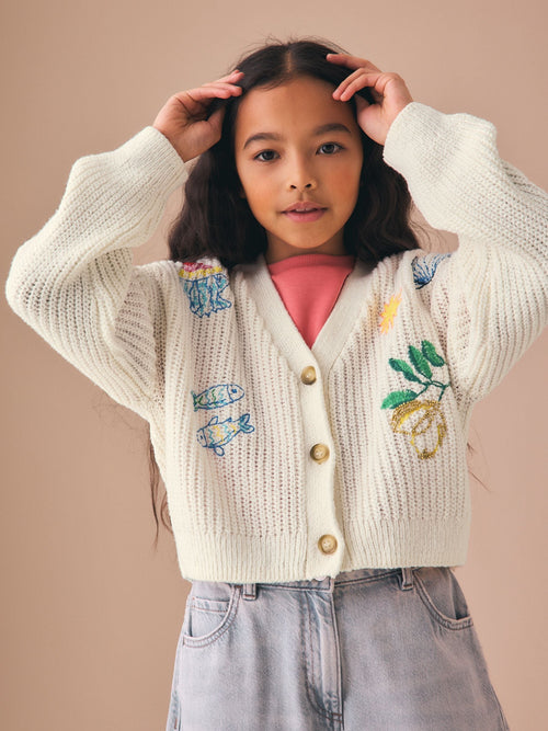 Ecru Embroidered Summer Cardigan (3-16yrs)