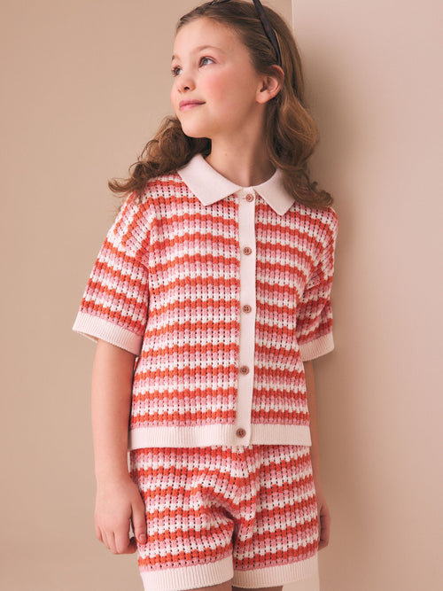 Orange Knitted Shirt & Shorts Set (3-16yrs)