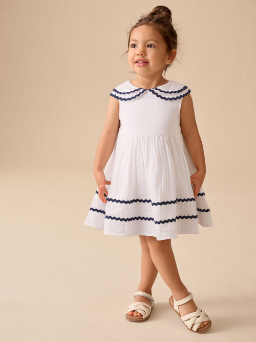 White Ric Rac Collar Dress (3mths-8yrs)