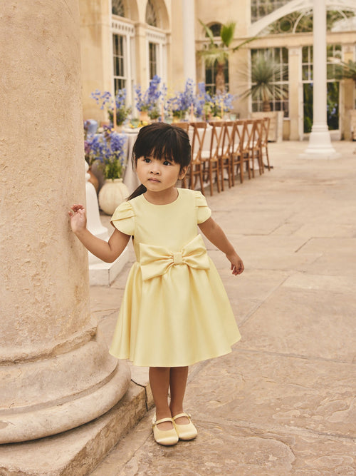 Butter Yellow Flower Girls Bow Front Dress (3mths-10yrs)