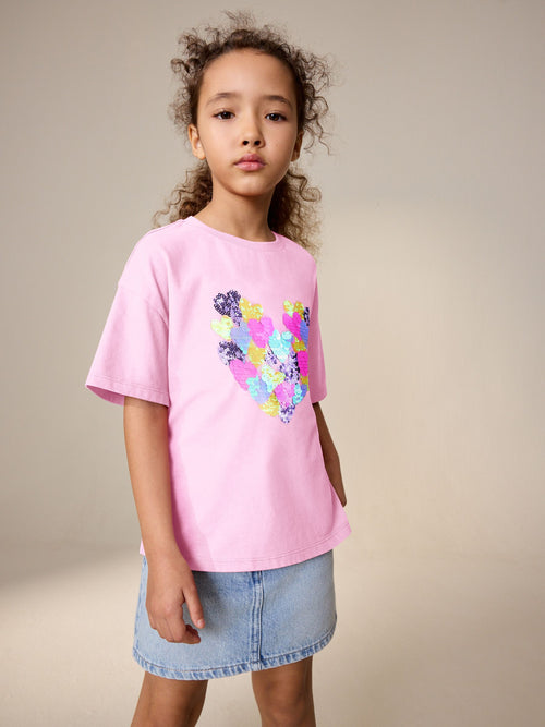 Pink Sequin Heart T-Shirt (3-16yrs)