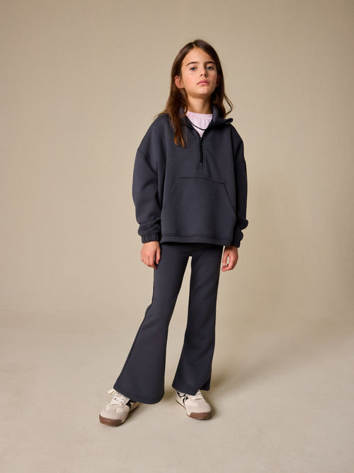 Charcoal Grey Zip Neck Top and Foldover Flare Set (3-16yrs)