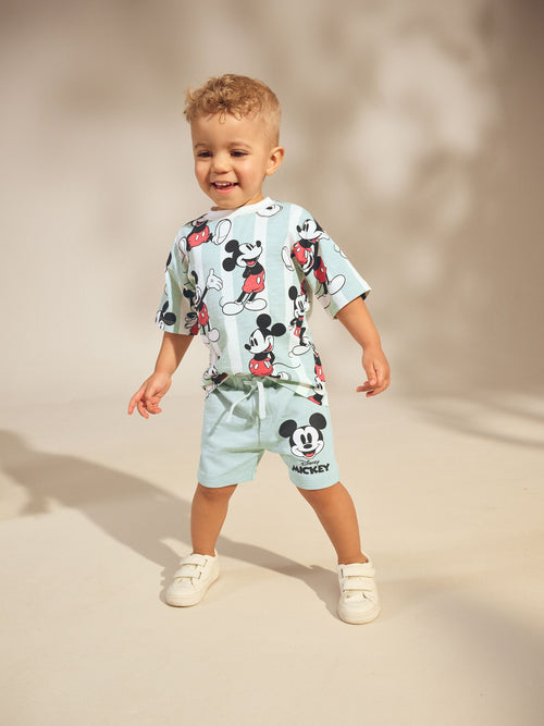 Sage Green Mickey Mouse T-Shirt and Shorts Set (3mths-8yrs)