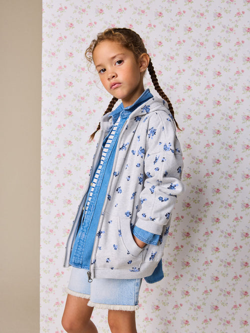 Grey Ditsy Zip Through Hoodie (3-16yrs)