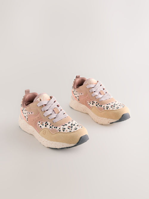 Rust Orange Leopard Print Wide Fit (G) Lace-Up Colourblock Trainers