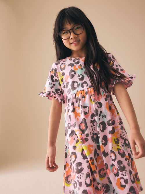 Pink Animal Short Sleeve Jersey Dress (3-16yrs)