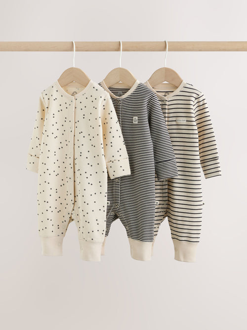 Monochrome Waffle Baby Sleepsuits 3 Pack (0mths-3yrs)