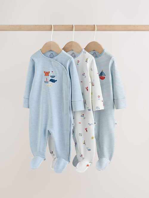 Blue Nautical Baby Sleepsuits 3 Pack (0-2yrs)