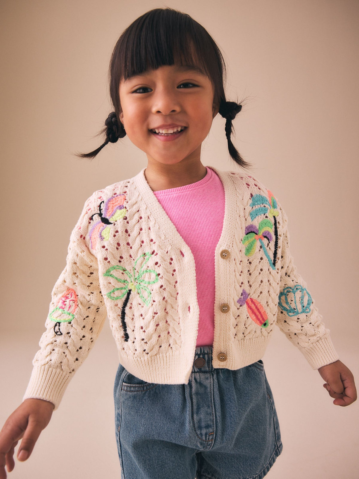 Ecru Fluro Embroidered Crochet Cardigan (3mths-7yrs)