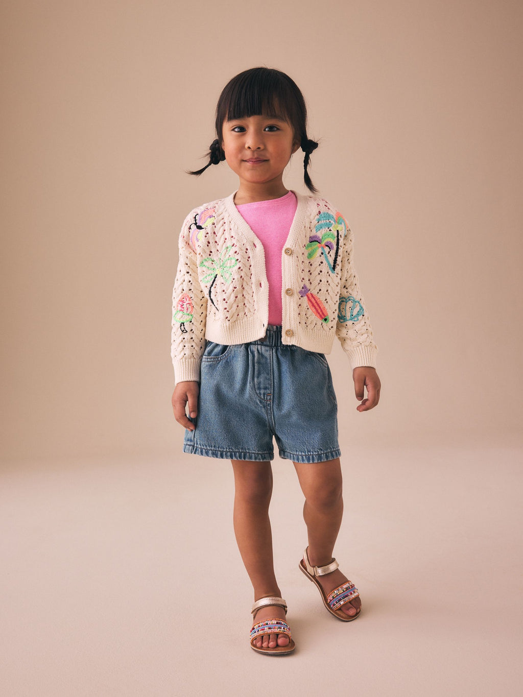 Ecru Fluro Embroidered Crochet Cardigan (3mths-7yrs)