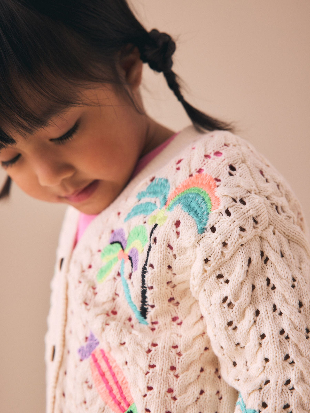 Ecru Fluro Embroidered Crochet Cardigan (3mths-7yrs)