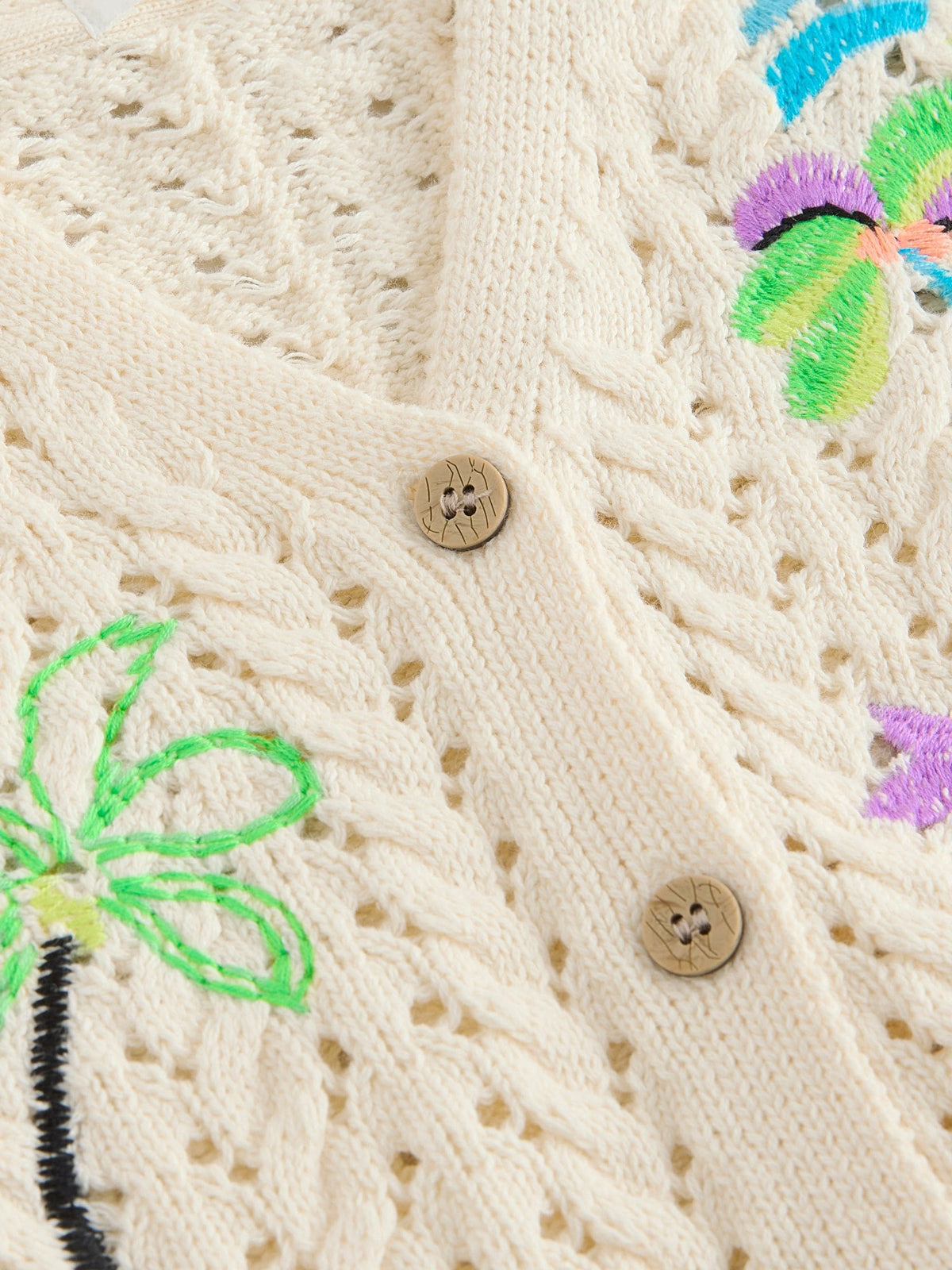 Ecru Fluro Embroidered Crochet Cardigan (3mths-7yrs)