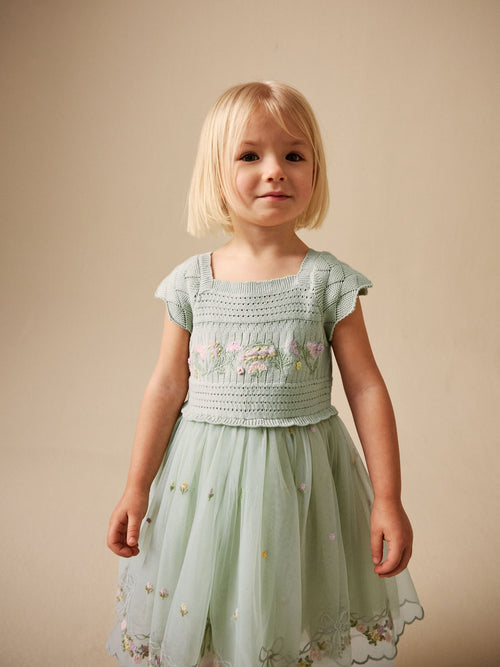 Sage Green Floral Crochet & Tulle Party Dress (3mths-10yrs)