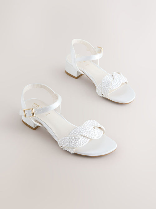 White Pearl Effect Heeled Sandals