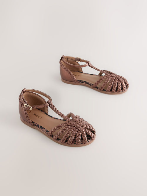 Bronze Metallic Plaited Fisherman Sandals