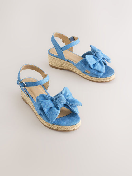 Blue Bow Wedge Sandals