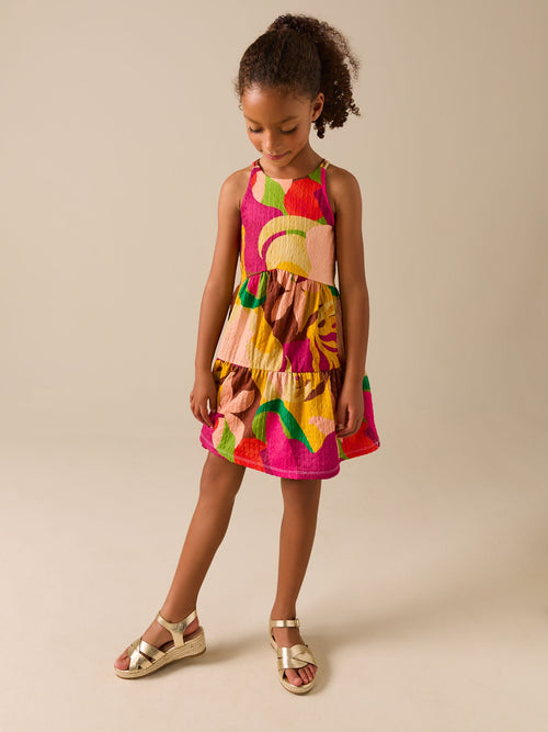 Bright Print Strappy Crinkle Summer Dress (3-16yrs)