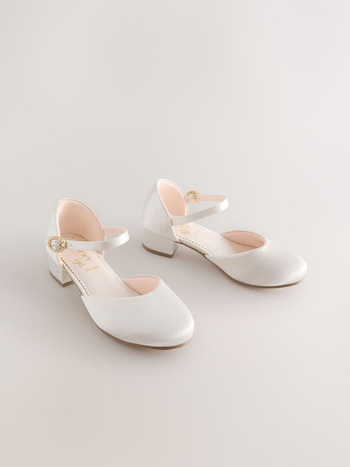 Ivory Stain Resistant Satin Wide Fit (G) Two Part Heeled Shoes