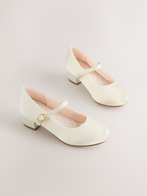 Ivory Wide Fit (G) Stain Resistant Satin Mary Jane Flower Girl Heeled Shoes