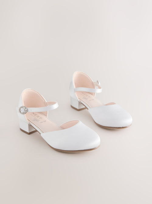 White Stain Resistant Satin Wide Fit (G) Two Part Heeled Shoes