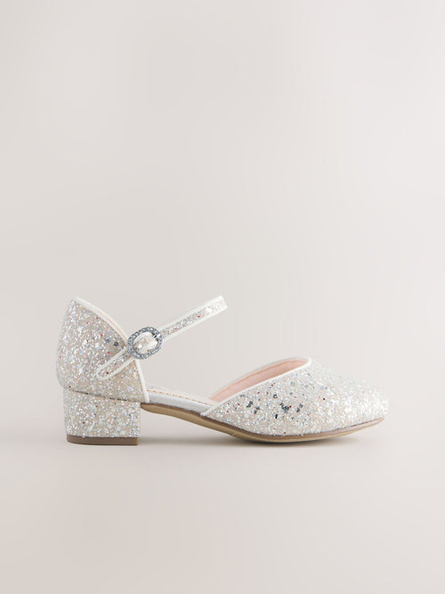 Ivory Glitter Wide Fit (G) Two Part Heeled Shoes