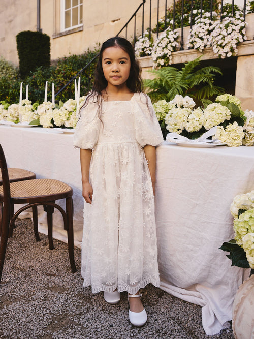 White Flower Girl 3D Flower Maxi Dress (6-13yrs)