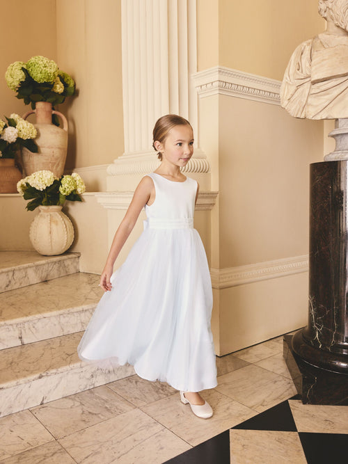 White Flower Girl Bow Dress (6-13yrs)
