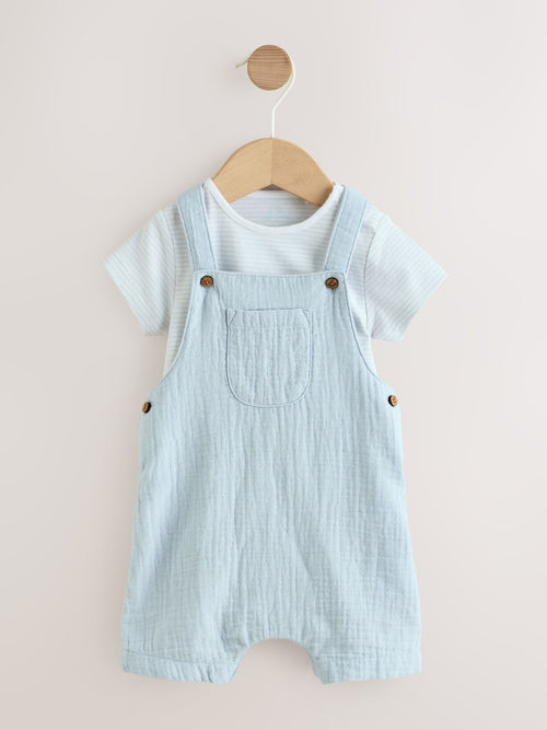 Pale Blue Woven Dungarees and Bodysuit Baby Set (0mths-2yrs)