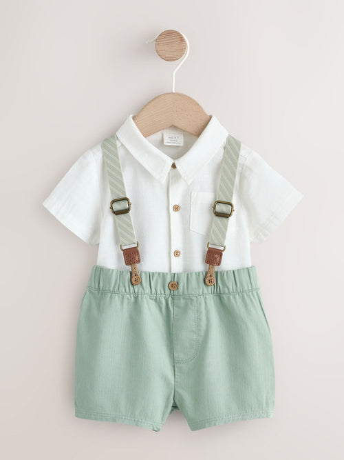 Sage Green Shirt Body Shorts and Braces Baby Set 3 Piece (0mths-2yrs)